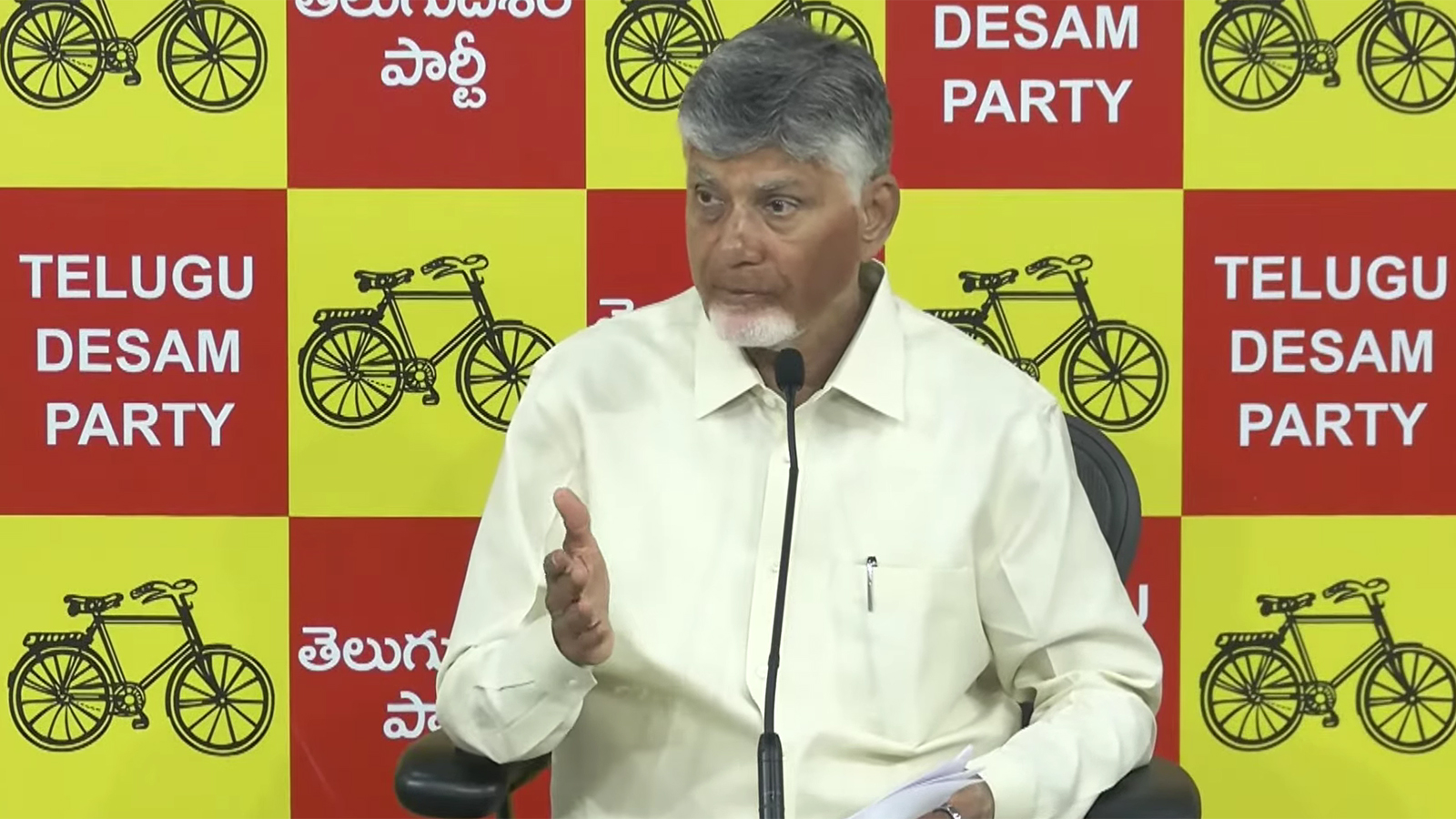 Chandrababu Naidu addressing the media about his TDP role